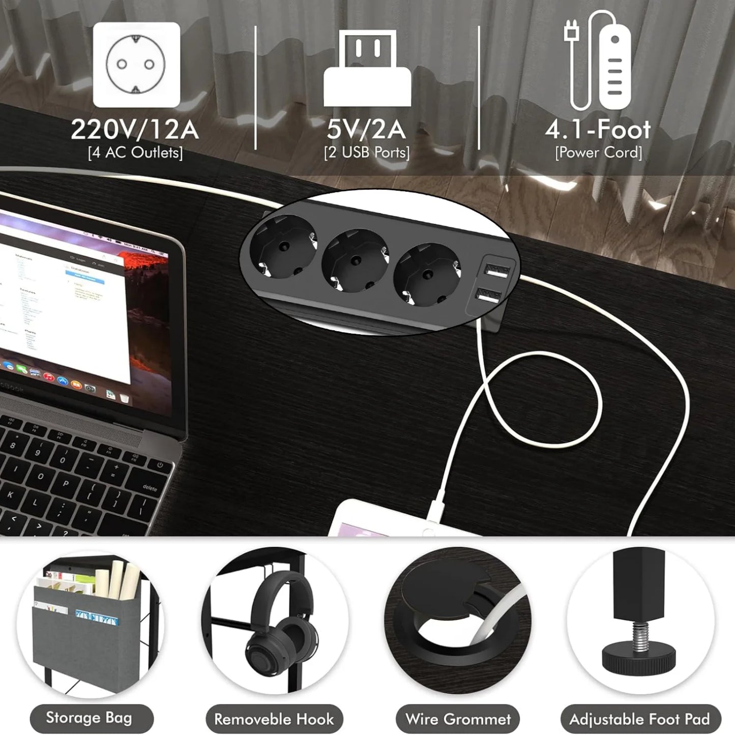 RGB Gaming Schreibtisch L-förmiger Eckschreibtisch Multifunktionaler Computertisch mit Monitorständer und Ablage