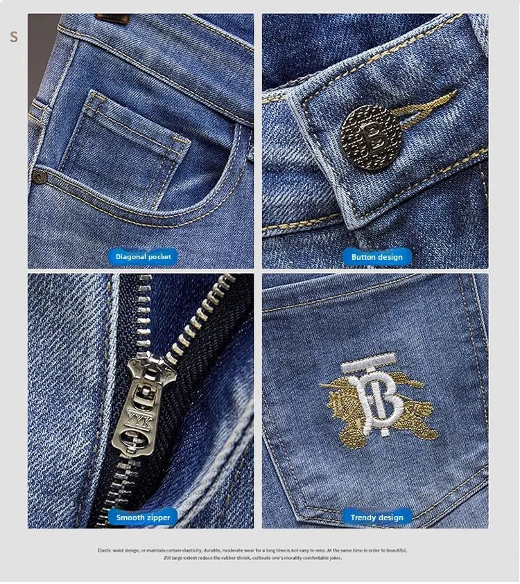 Men's Slim Straight Jeans Fashion Korean winter and Autumn Trousers Comfortable Elastic Blue Fitted Business Casual Denim Pants.