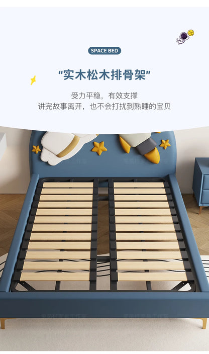 120 x 200 cm, blaues King-Size-Einzelbett, Doppelrahmen, luxuriös, 150 x 200 Heimpadder, Kinderbett, Kopfteil, zum Spielen auf einer Rutsche, Schlafzimmermöbel