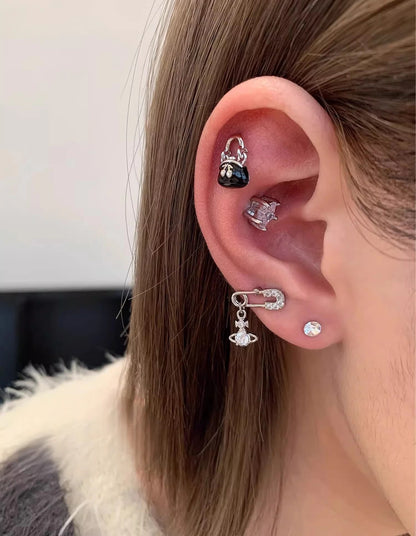 1 PCS Cute Pink Zircon Crystal Ear Bone Nail 316L Medical Titanium Steel Star Stud Earrings for Women Y2K Punk Piercing Jewelry.