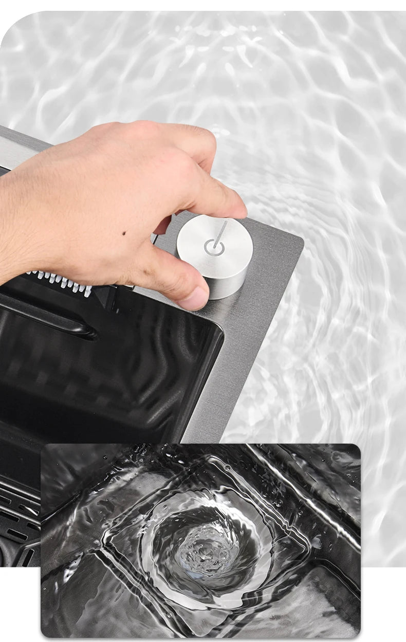 YCRAYS Digital Display Nano Kitchen Sink Large Single Bowl SUS304 Waterfall Faucet Cup Washer Purified Tap Soap Dispenser