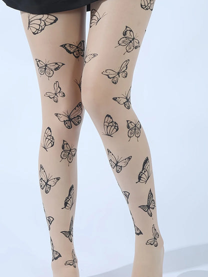 Fashionable Sexy Butterfly Printing Stockings Tights Black White Butterfly Tights Thin Material Suitable For Summer.