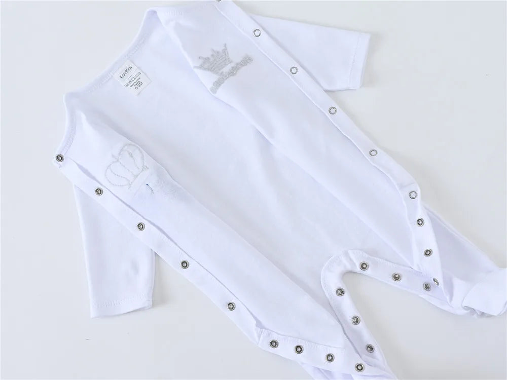 Strampler für Neugeborene, Jungen, königlicher Kronprinz, 100 % Baumwolle, Kleidungsset mit Mütze, Handschuhen, Einteiler für Kleinkinder, Mädchen, Schlafanzüge.