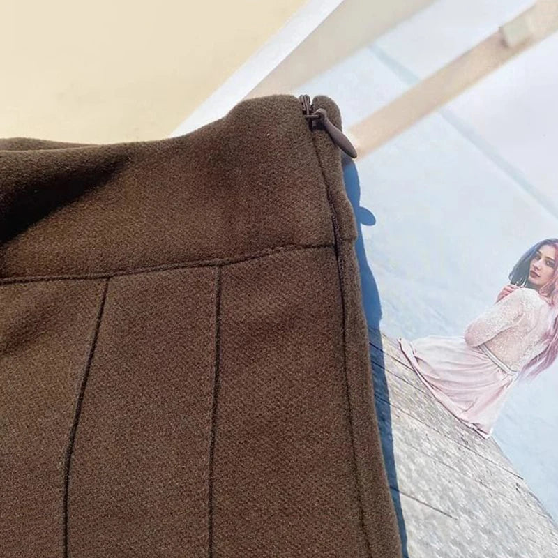 Faux Wool Pleated Skirts for Women Y2K Autumn Winter High Waist Preppy Woolen Jk Dance Skirt Korean Streetwear Female Mini Skirt.