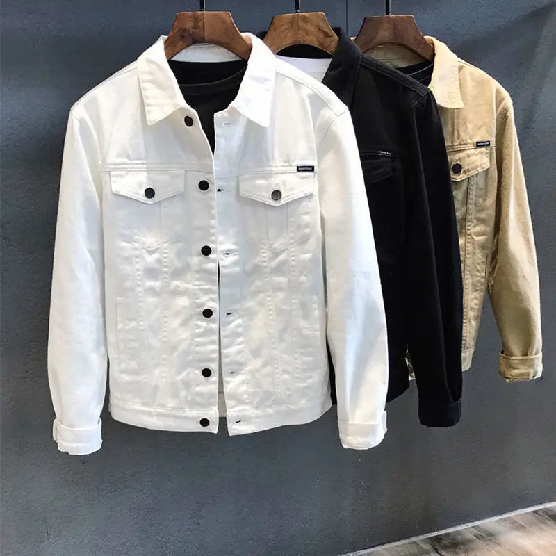 Men's Denim Jacket Spring Autumn White Casual Slim Fit Korean Style Workwear Coat Streetwear Fashion Male Outerwear Jackets.