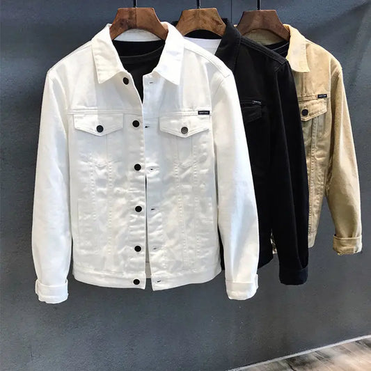 Men's Denim Jacket Spring Autumn White Casual Slim Fit Korean Style Workwear Coat Streetwear Fashion Male Outerwear Jackets.