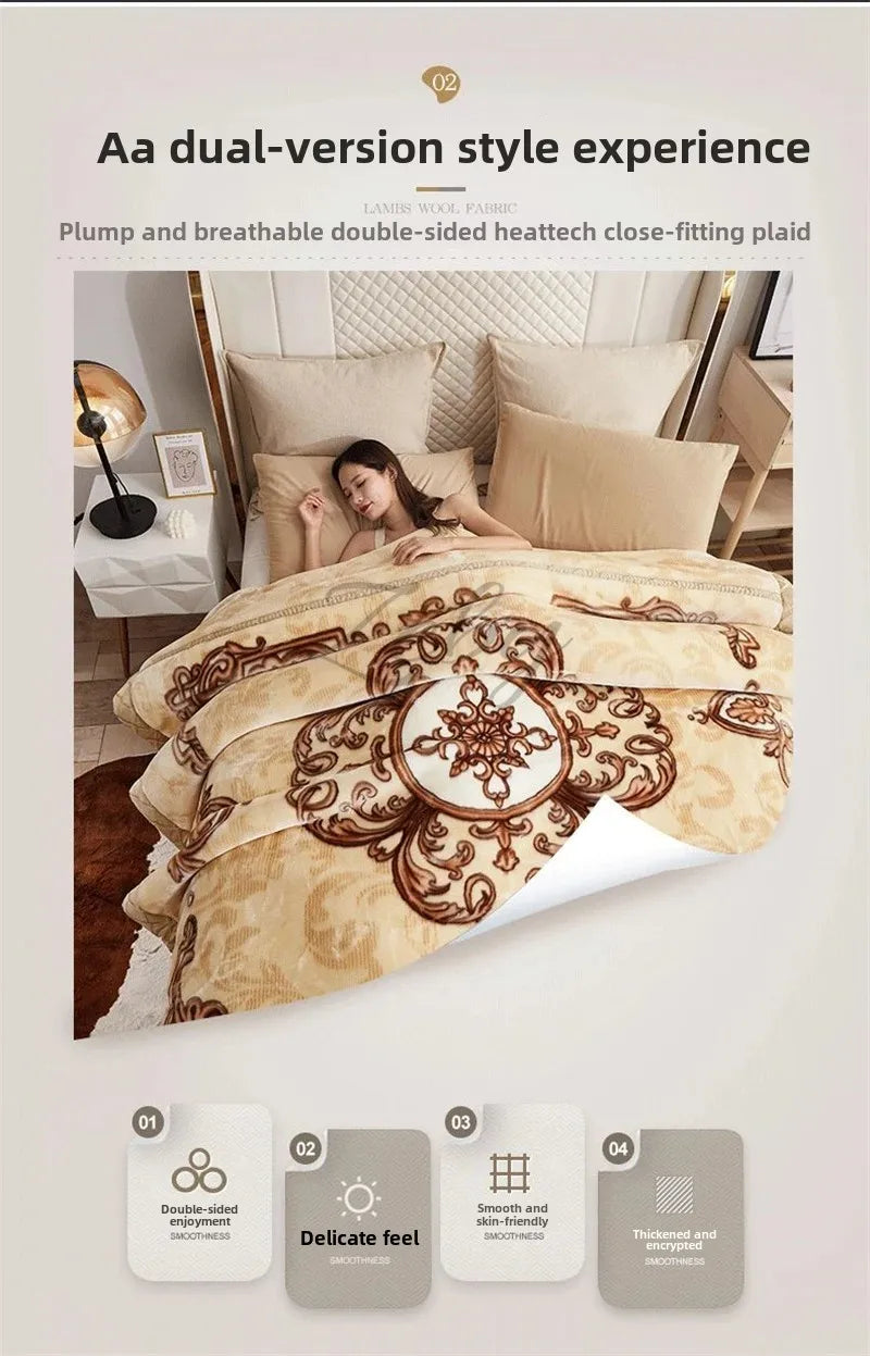 European Style Warm Raschel Blanket for Winter High End Soft Thicken Warmth Weighted Blanket Double Side Flocked Comforter Duvet.