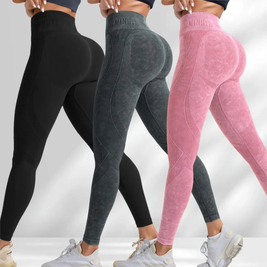 Women Seamless Gym High Waist Yoga Pants Hip Lifting Outdoor Sports Tight Waist Letter Sand Washed Pants Exercise Yoga Leggings.