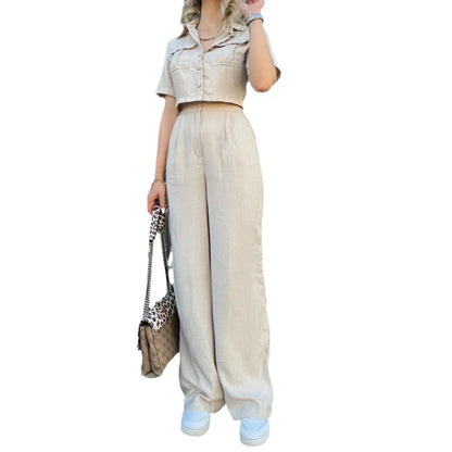 Y2k Crop Tank Top & Wide Leg Pants Set Vest Green 2024 Matching Sets Summer Vintage Boho High Waist Loose Work Suit Streetwear.