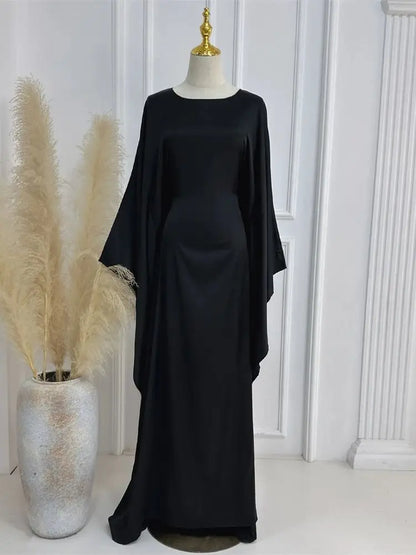 Eid glänzende Fledermaus Satin Abaya Dubai Luxus muslimische Abayas für Frauen Maxi Kaftan Kleid islamische Kleidung Kaftan Marocain Femme