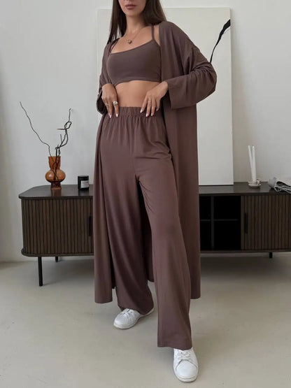 Hirsionsan Modal Soft Loose Sets Women Casual Three Pieces Long Sleeve Cardigan & High Waist Pants & Vest Outfits Tracksuit 2025