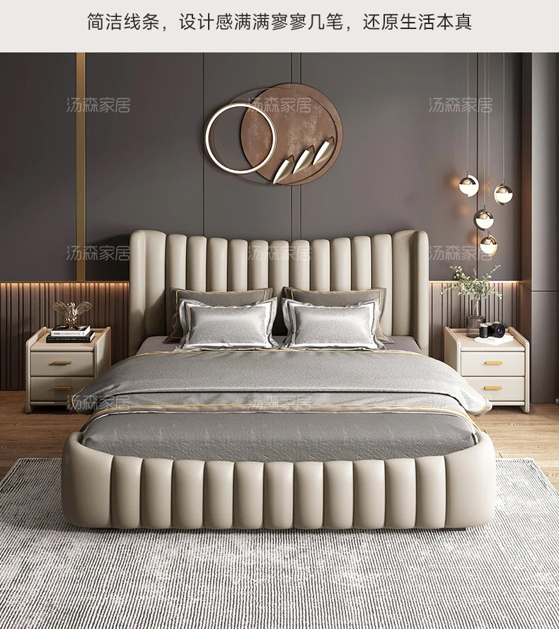 Hohes Kopfteil, Doppelbettgestell, schlichtes Holz, elegantes Queen-Size-Bett, Einzelbettgestell, Nachttische, Aufbewahrung, Cama Moderno Lujo-Möbel
