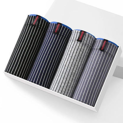 4Pcs Boxer Shorts männer Unterwäsche Sexy Höschen Baumwolle Boxer Gestreiften Unterhose Männlichen Shorts U Konvexen Dessous Plus Größe 2XL-6XL