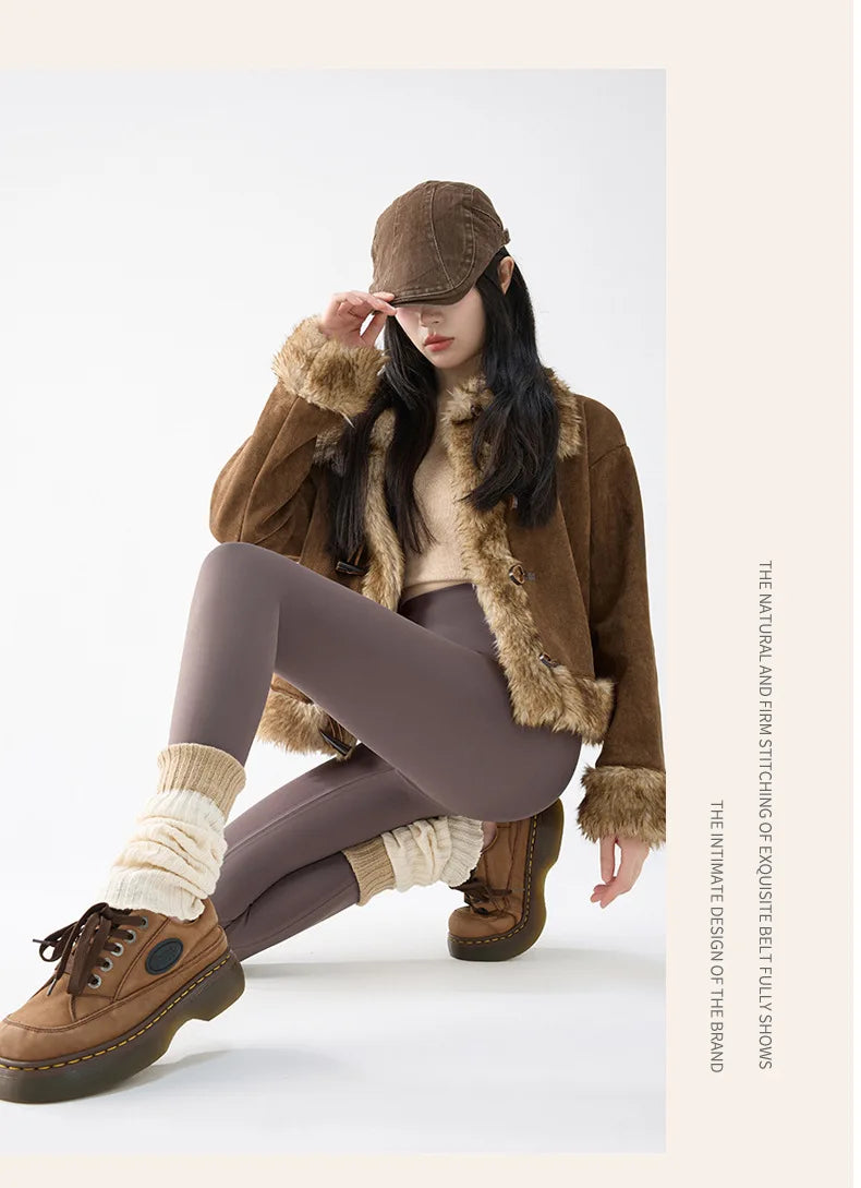 BIVIGAOS New Autumn Winter Cashmere Velvet Shark Leggings Women Red No-trace Thickened High Waist Butt Lifting Warm Leggings