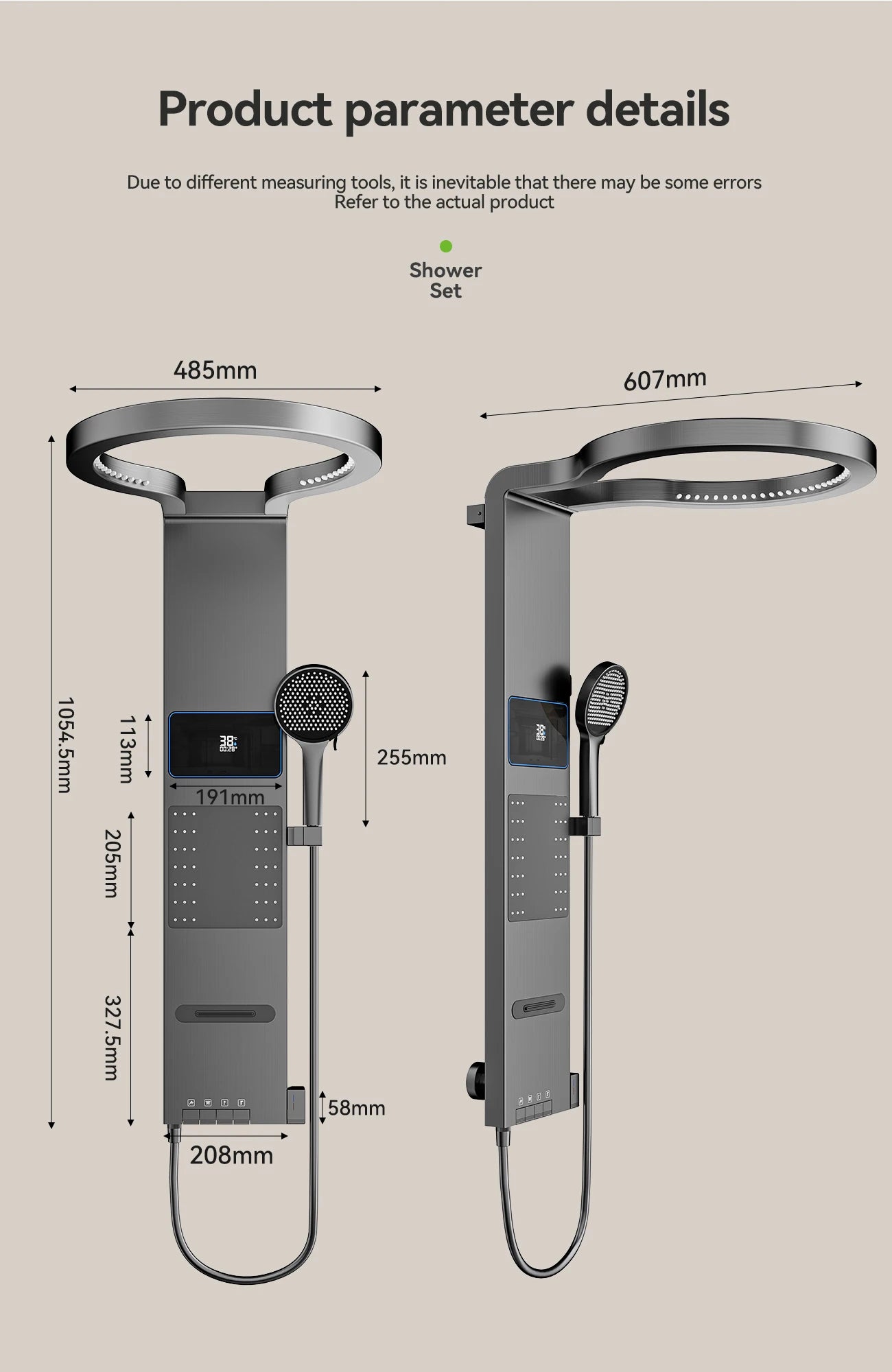 Multi Functional LED Shower Screen Wall Mounted Waterfall Shower Head Set Bathroom Digital Atmosphere Light Shower Set Screen