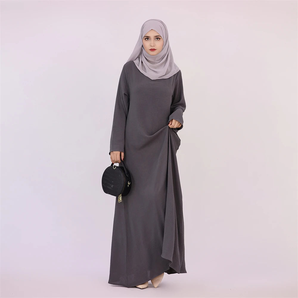 Ramadan Eid Solid Linen Dubai Abaya Turkey Islam Muslim Modest Dress Kaftan Prayer Clothes For Women Kebaya Robe Femme Musulmane.