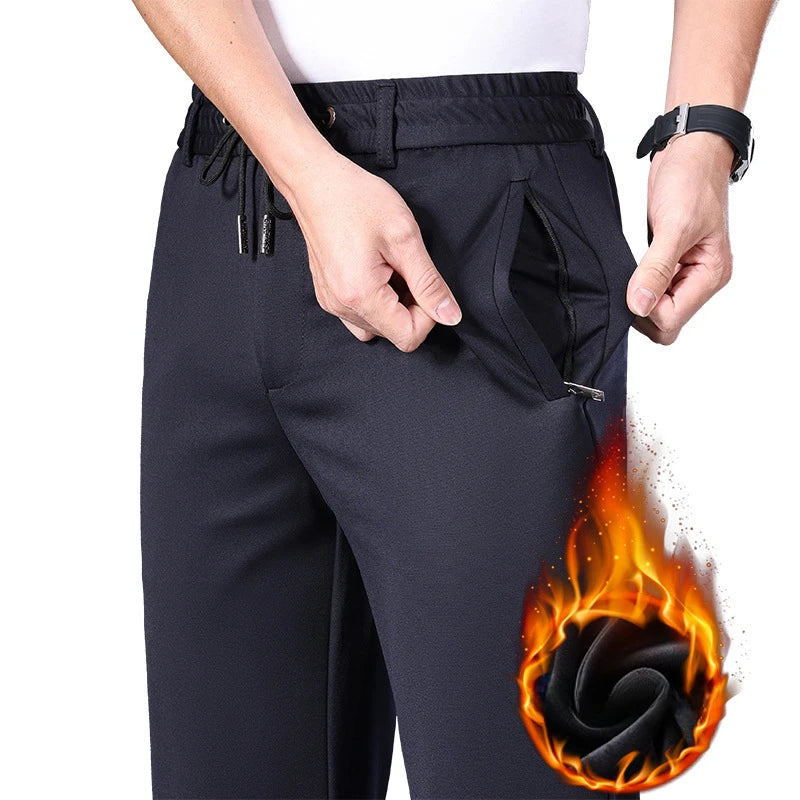 Big Size 10XL Winter Pants Men Fleece Lined Elastic Waist Strtch Trousers Male Thick Warm Straight Business Work Wear Plus Large