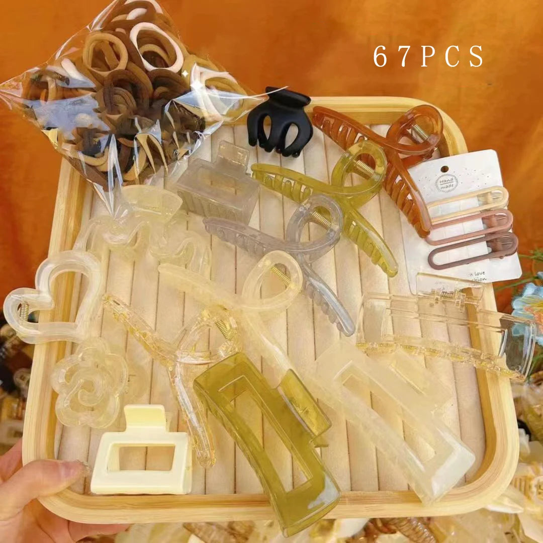 61pcs Set Korea Hair Bands Hair Claws Grab Hair Clip Large Intestine Hairpins Side Clip Elasticity Headbands Hair Accessories.