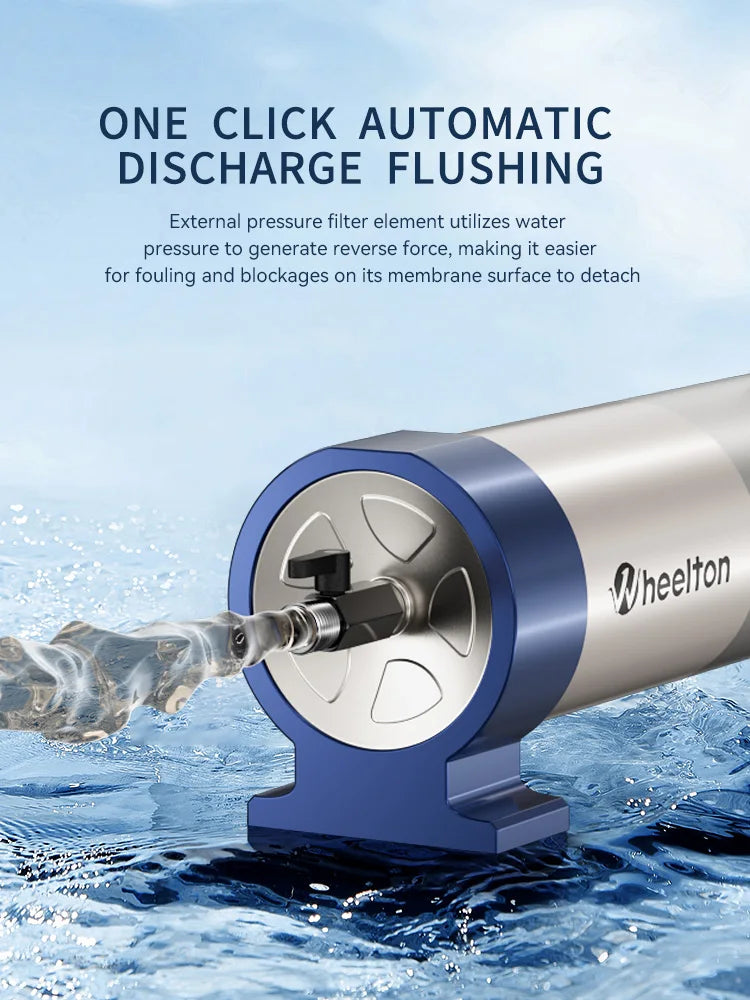 Wheelton whole house high flow water filter purifier 1000L-3000L SUS304 mineral water filter Reusable 0.01um PVDF for 5 years