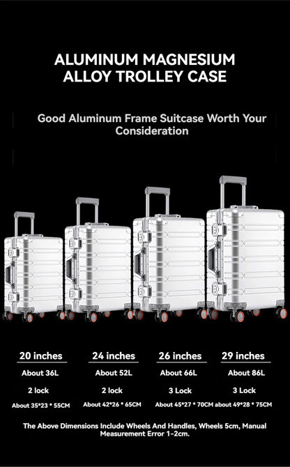 2024 neue Große Kapazität Langlebige Gepäck Sets Aluminium Koffer Frauen Mädchen Handgepäck Internat Reise 20/24/29.