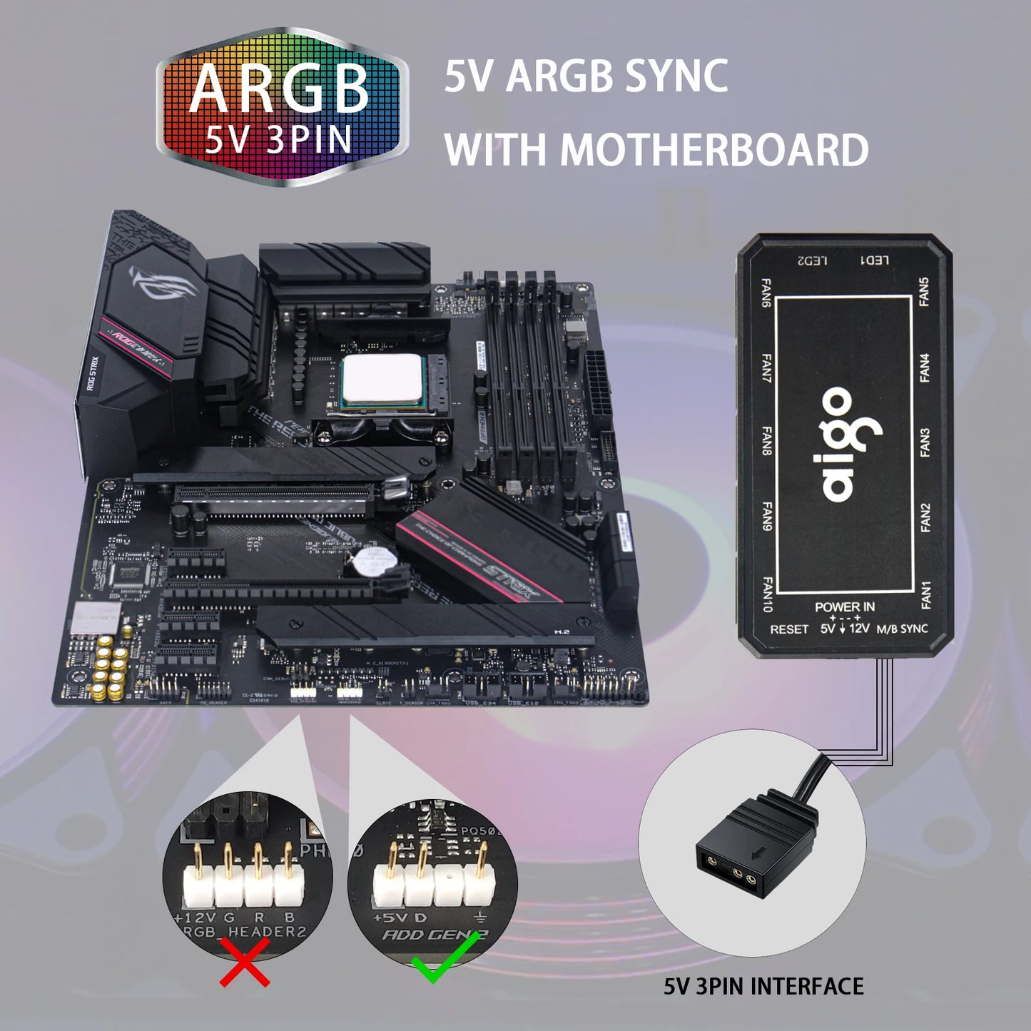 Aigo AR12 120mm PC Gamer Computer Case Fan RGB 12v Heatsink Aura Sync Cooler Argb Silent Controller Kit Fan Cooling Ventilador.