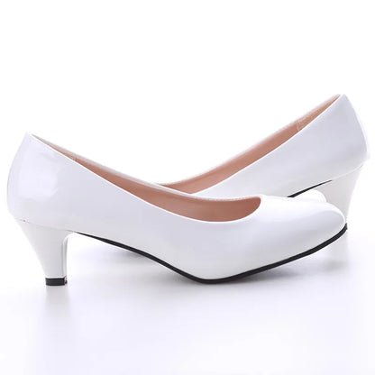 Shoes Ladies Pumps Medium Heel Nude Sexy High Heels Weeding Shoes Women Office Work White Pumps Party Shoes.
