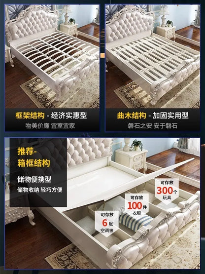 Weißes hohes Doppelbett mit Schubladen, schlichtes rosa nordisches italienisches 180 x 200 cm großes Luxusbett, moderne Mädchenvilla, Cama-Hochzeitsmöbel