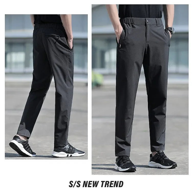 Ice Silk Men's Summer Pants Elastic Waist Straight Leg Trouser Male Quick Dry Big Size Large Plus Stretch 6XL 7XL Work Outdoor