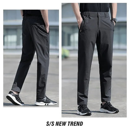 Ice Silk Men's Summer Pants Elastic Waist Straight Leg Trouser Male Quick Dry Big Size Large Plus Stretch 6XL 7XL Work Outdoor