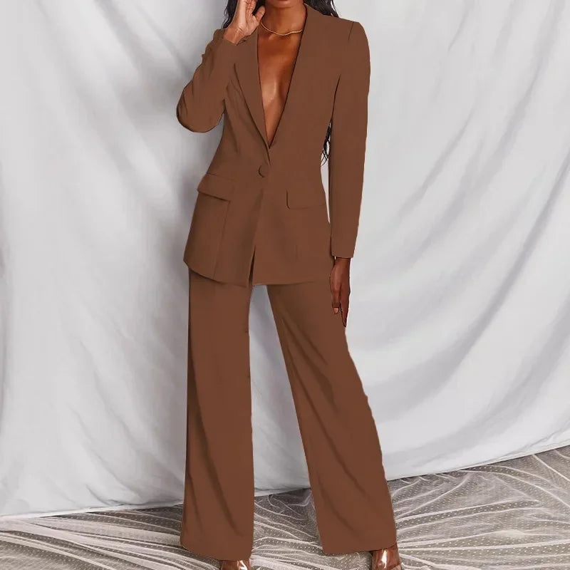 2025 ZL1396 Autumn New Cross-Border Women's Fashion Elegant Long Sleeves Suit Straight-Leg Trousers Suit Already In Stock