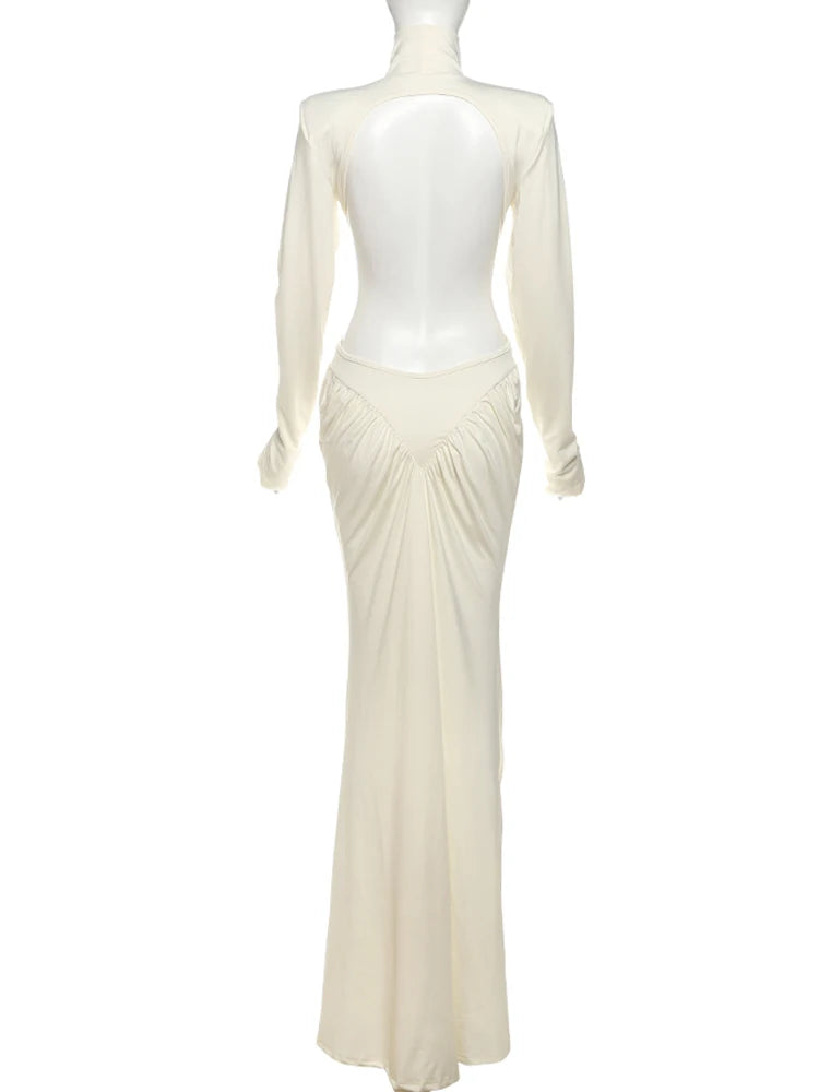 Kliou Raffen Mantel Frauen Maxi Kleider High Street Klassische Volle Hülse Gerade Schulter Backless Vestidos Mujer Abend Tragen.