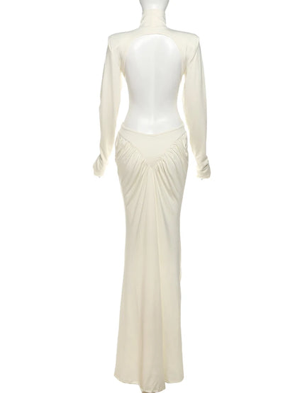 Kliou Raffen Mantel Frauen Maxi Kleider High Street Klassische Volle Hülse Gerade Schulter Backless Vestidos Mujer Abend Tragen.