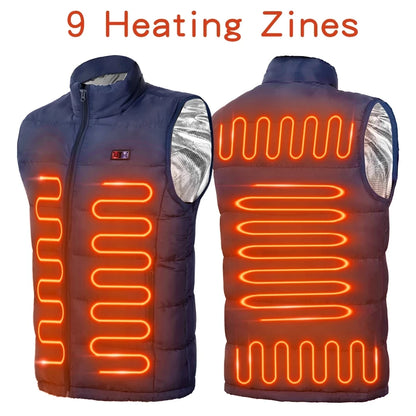 9 Heated Vest Zones Electric Heated Jackets Men Women Sportswear Heated Coat Graphene Heat Coat USB Heating Jacket For Camping.