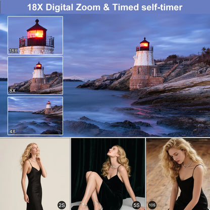 Ourlife Digital Camera CCD Dual Screen Portable Digital Camera 18X Zoom 5K Vintage Vlog Video Recorder 80MP CCD Selfie Camera.