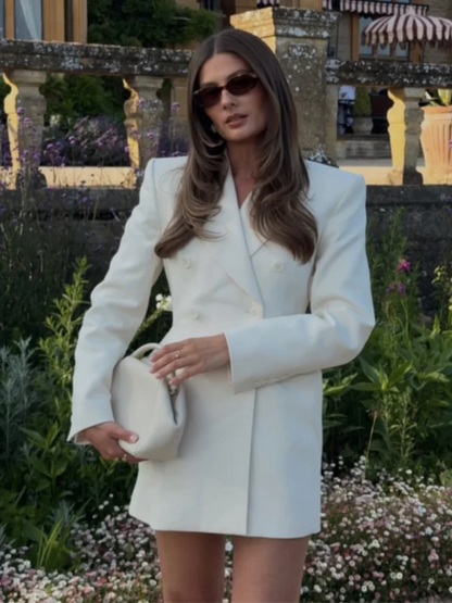 Elegante Zweireiher Blazer Mantel Frauen Schlank Revers Schulter Pads Langarm Jacke 2025, Herbst Büro Dame Pendeln Outer.