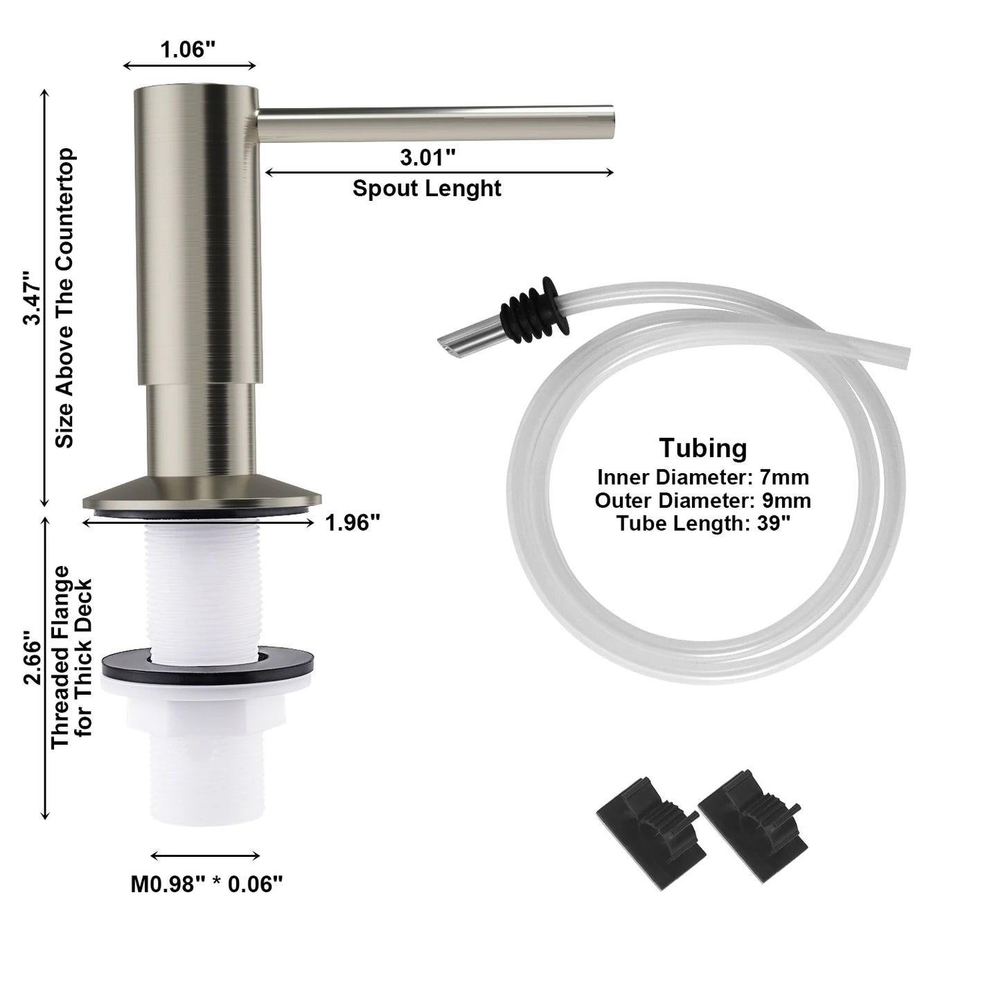 SAMODRA Messing-Seifenspender mit Verlängerungsrohr-Set, gebürstetes Nickel, Flüssigseife, Waschmittelspender für Küchenspüle, Badezimmer