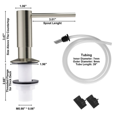 SAMODRA Messing-Seifenspender mit Verlängerungsrohr-Set, gebürstetes Nickel, Flüssigseife, Waschmittelspender für Küchenspüle, Badezimmer
