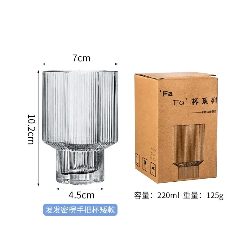 Clear Ice Cream Glass Whiskey Red Wine Glass Cup Flower Stripe Glass Mug Vintage Iced American Coffee Mug Home Stacked Cup