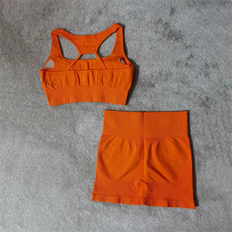 Fitness Yoga Set Seamless Sport Women's Sportswear High Waist Leggings Workout Outfits Two Piece Shorts Sets Womens Gym Clothing.