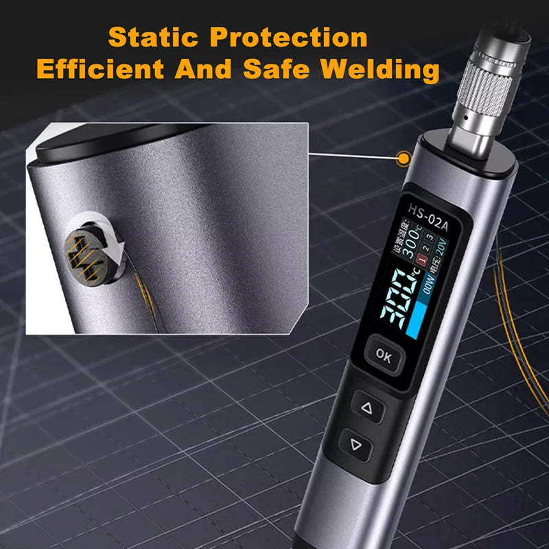 FNIRSI HS 02 Smart Soldering Iron Automatic Sleep 100-450℃ Temperature Rapid Heating PCB Soldering Station Portable Toolbox Kit.