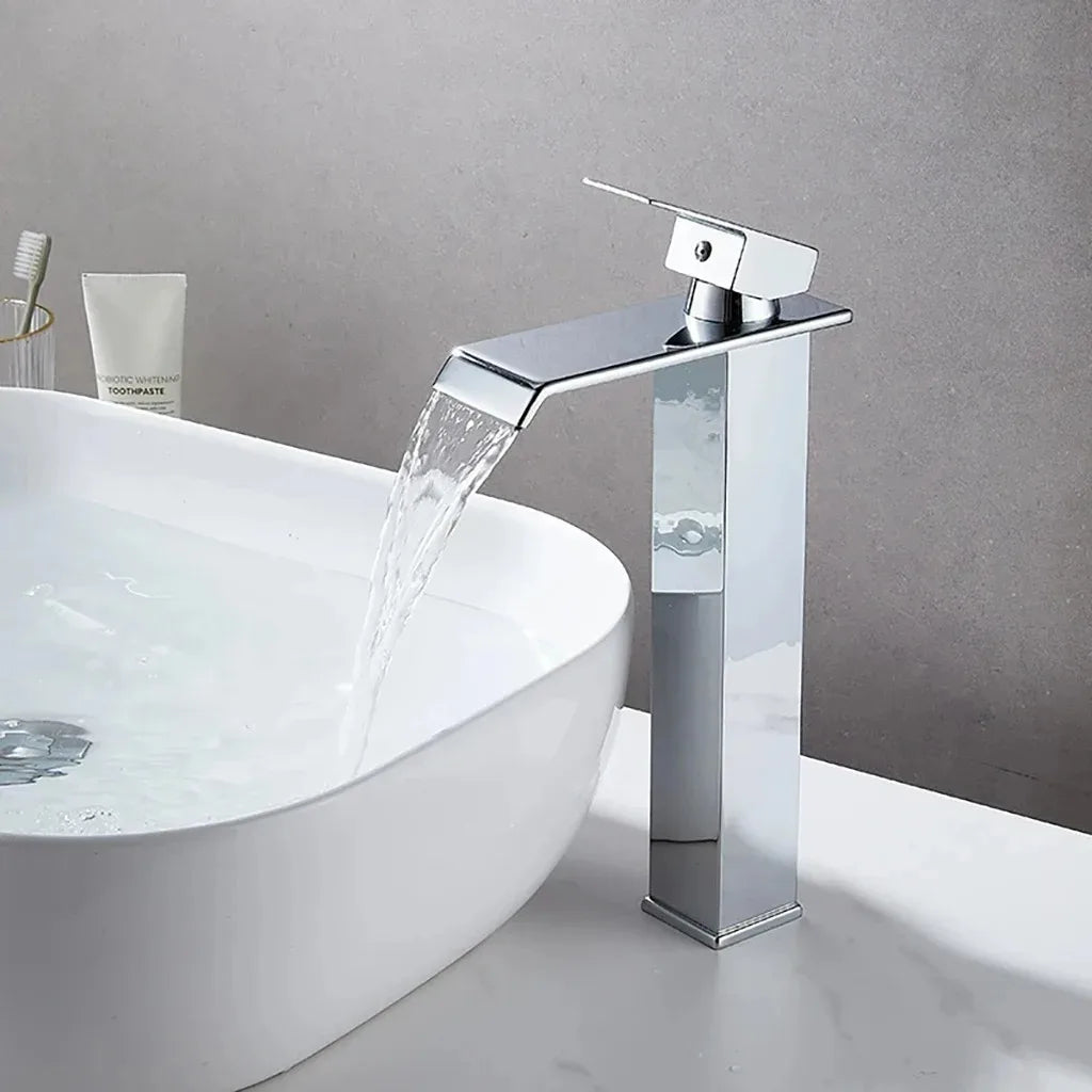 Black waterfall hot and cold faucet wash basin countertop basin bathroom cabinet splash proof basin faucet kitchen