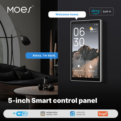 MOES Tuya Wifi Smart 5-Zoll-Touchscreen US Center Control Panel Sprachsteuerung Alexa und ZigBee Gateway Eingebaute Szenensteuerung.