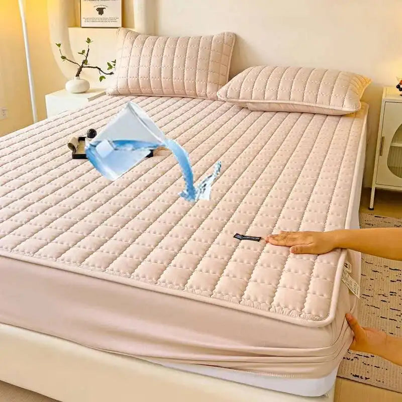 Solstice Waterproof Quilted Mattress Cover - Thickened 매트리스커버 (No Pillowcase), Fits 8-12" Deep Mattress, Home Bed Linen.
