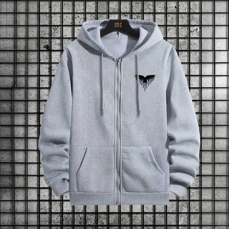 Ancient Viking Raven Print Hoodie Sweatpants Autumn Winter Daily Casual Sporty Jogger Set Urban Fashion Men's Zipper Tracksuit.