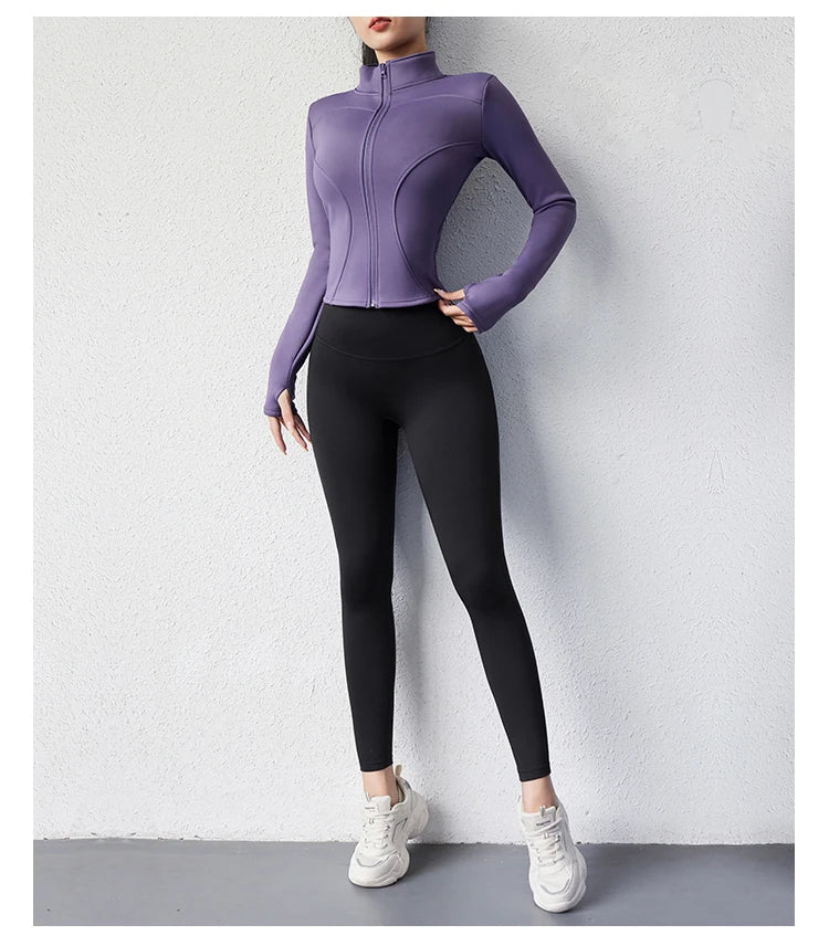 Damen Winter-Fleece-Yoga-Jacke mit durchgehendem Reißverschluss, langen Ärmeln, Workout, Activewear, Sport-Fleece-Yoga-Jacke mit Daumenloch