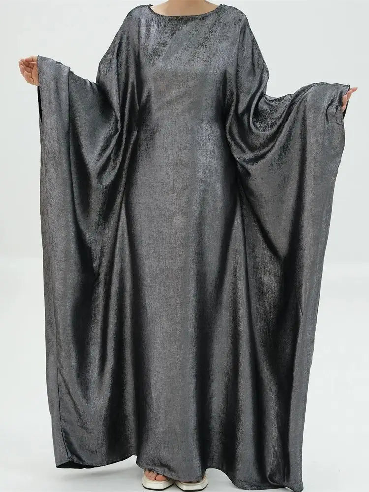 Gradient Color Shiny Batwing Satin Maxi Abaya Dubai Luxury 2024 Abayas For Women Muslim Kaftan Dress Islam Caftan Marocain Femme