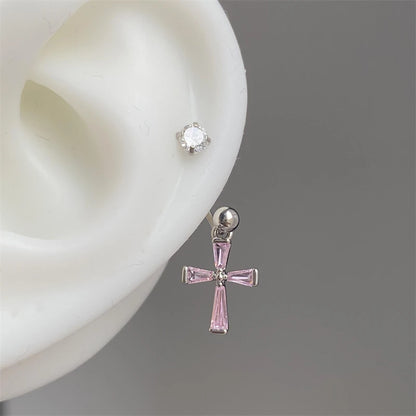 1PCS Pink Zircon Cross 316L Stainless Steel Annular Ear Bone Nail New Fashion U-shaped Earrings for Women Y2K Punk Jewelry.