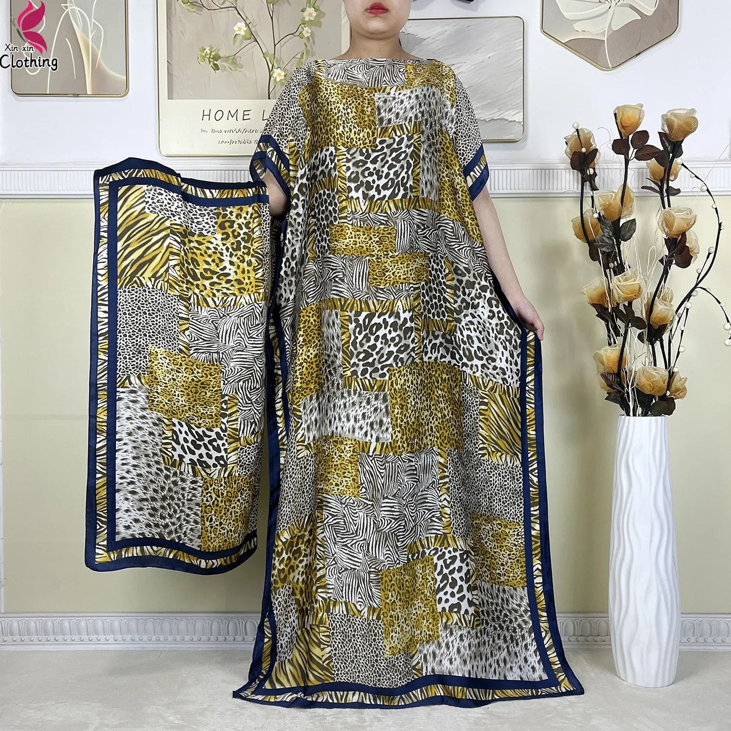 2025 New Beach Party Dress Soft Silk Fabric Loose Short Sleeve Dubai Women Vacation Dress African Abaya Islam Lady Casual Dress.
