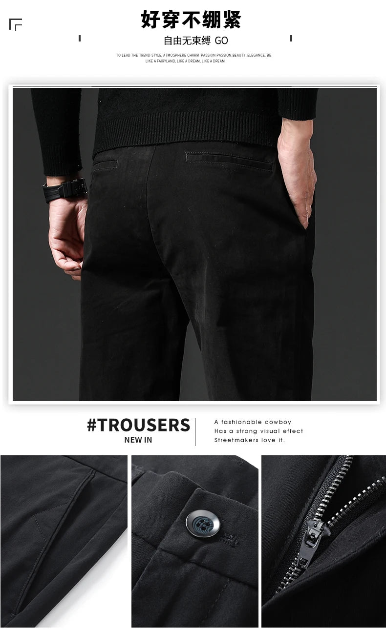 New in Spring Casual Pants Men Straight Fit Cotton Stretch Chino Trouser Male Formal Work Business Dress Khaki Fashion Regular.