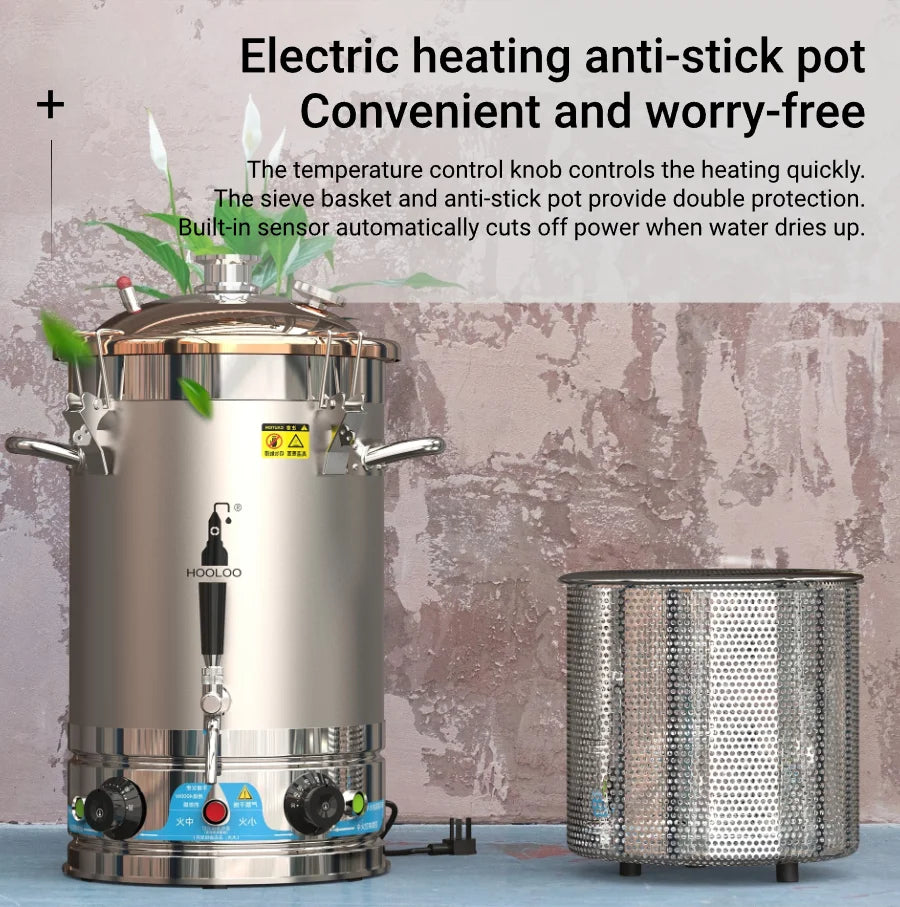 HOOLOO CT Distiller Electric Hydrolat Essential Oil Still Moonshine Still Copper lid Glass Copper Mesh Column Home Fragrance.